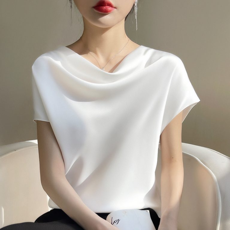 Women's Satin Draped Cowl Neck Cap Sleeve Top