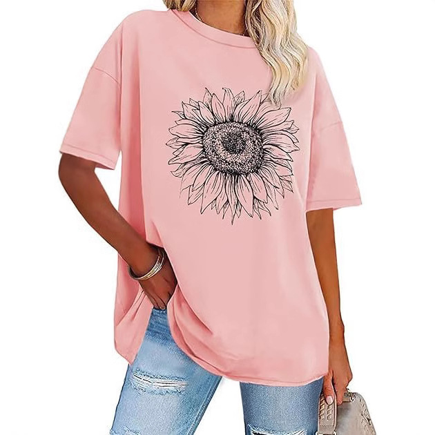 Women's Sunflower Print Oversized Short Sleeve T-Shirt