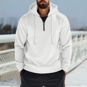 Men's Half-Zip Hooded Waffle Sweatshirt (Casual Sport Style)