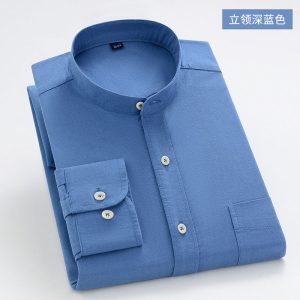 Men's Band Collar Linen-Cotton Long Sleeve Shirt