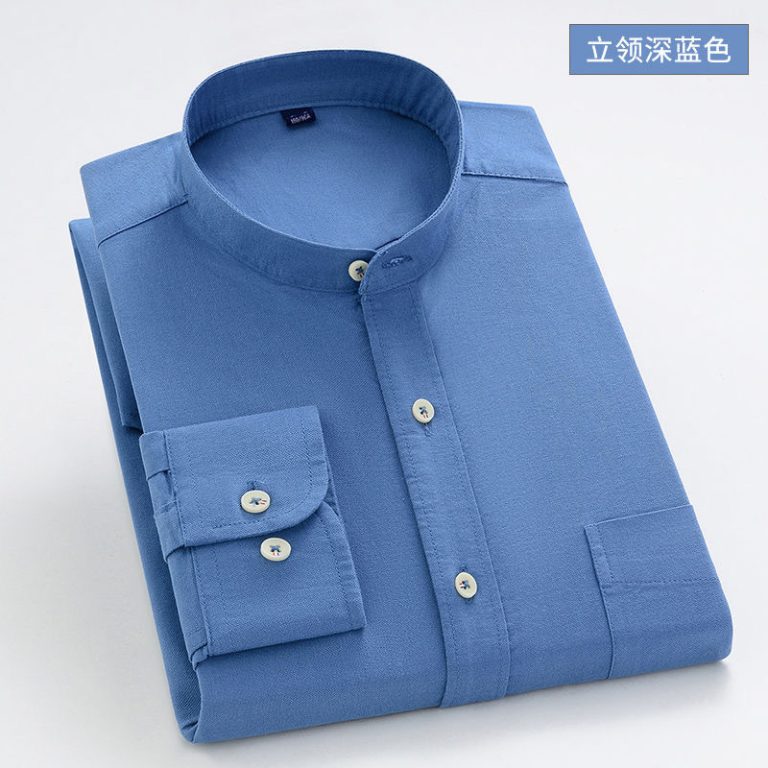 Men's Band Collar Linen-Cotton Long Sleeve Shirt