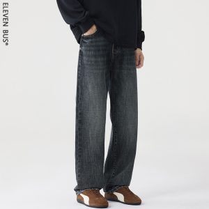 Vintage Washed Straight-Leg Jeans (American Retro Wide-Leg Style)