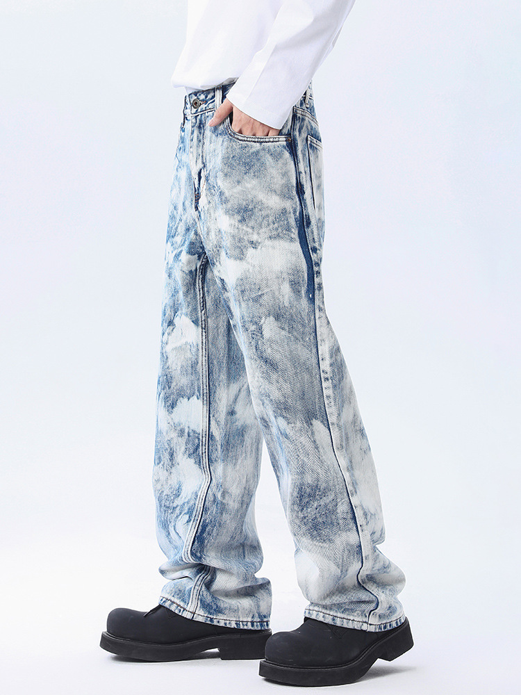 Tie-Dye Gradient Wide-Leg Jeans (High Street Retro Style)