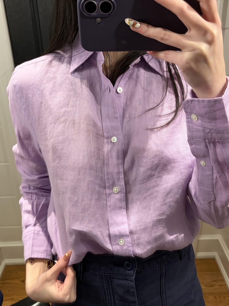 Women's Light Purple Linen Oversized Long-Sleeve Shirt