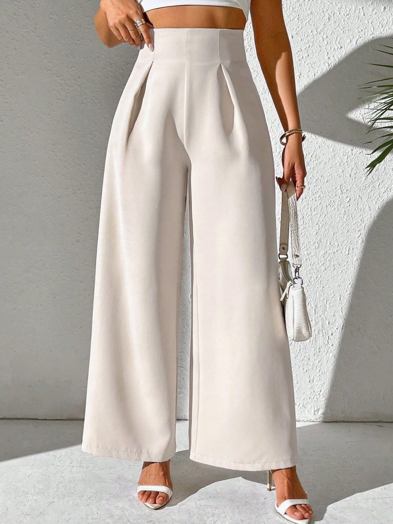High-Waisted Draped Wide-Leg Suit Pants