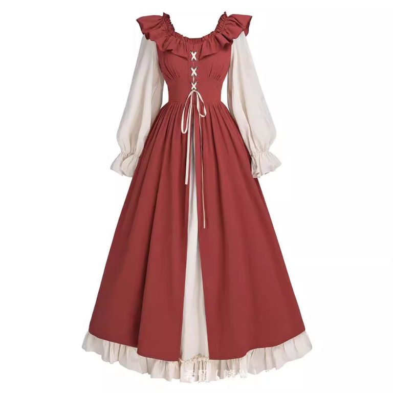Women's Retro Pastoral Style Patchwork Long Sleeve Dress