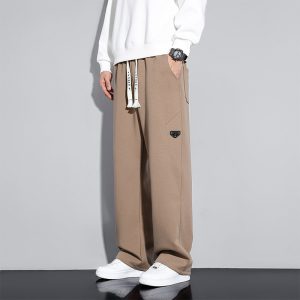 Drawstring Labeled Loose Straight-Leg Sweatpants (American Casual Style)