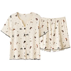 Women's Cartoon Dog Print Short Sleeve & Shorts Pajama Set