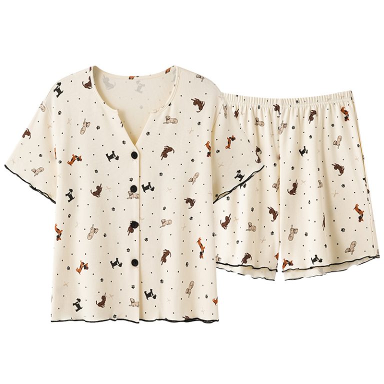 Women's Cartoon Dog Print Short Sleeve & Shorts Pajama Set