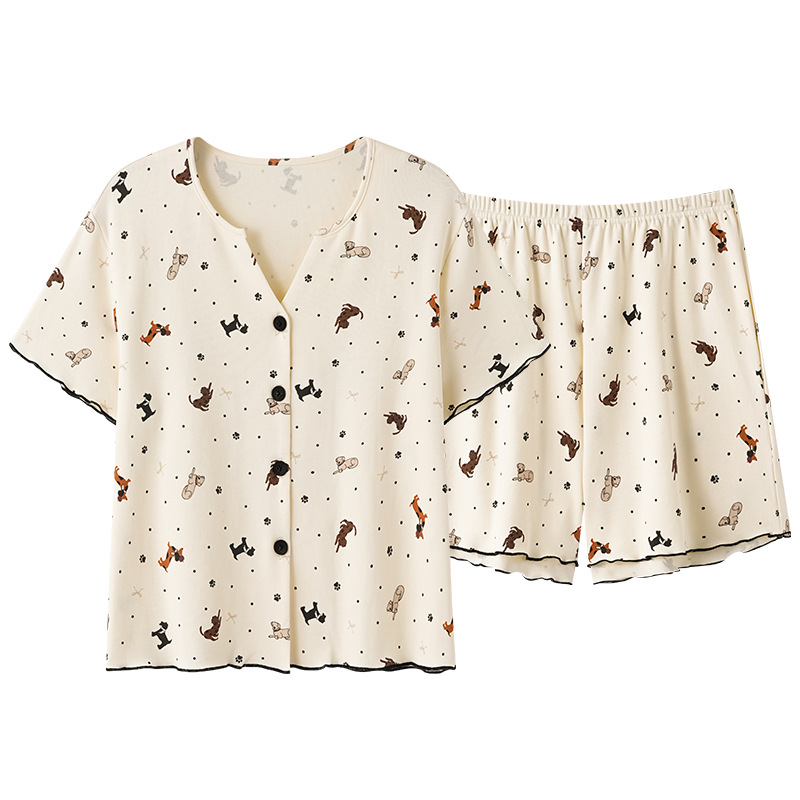 Women's Cartoon Dog Print Short Sleeve & Shorts Pajama Set
