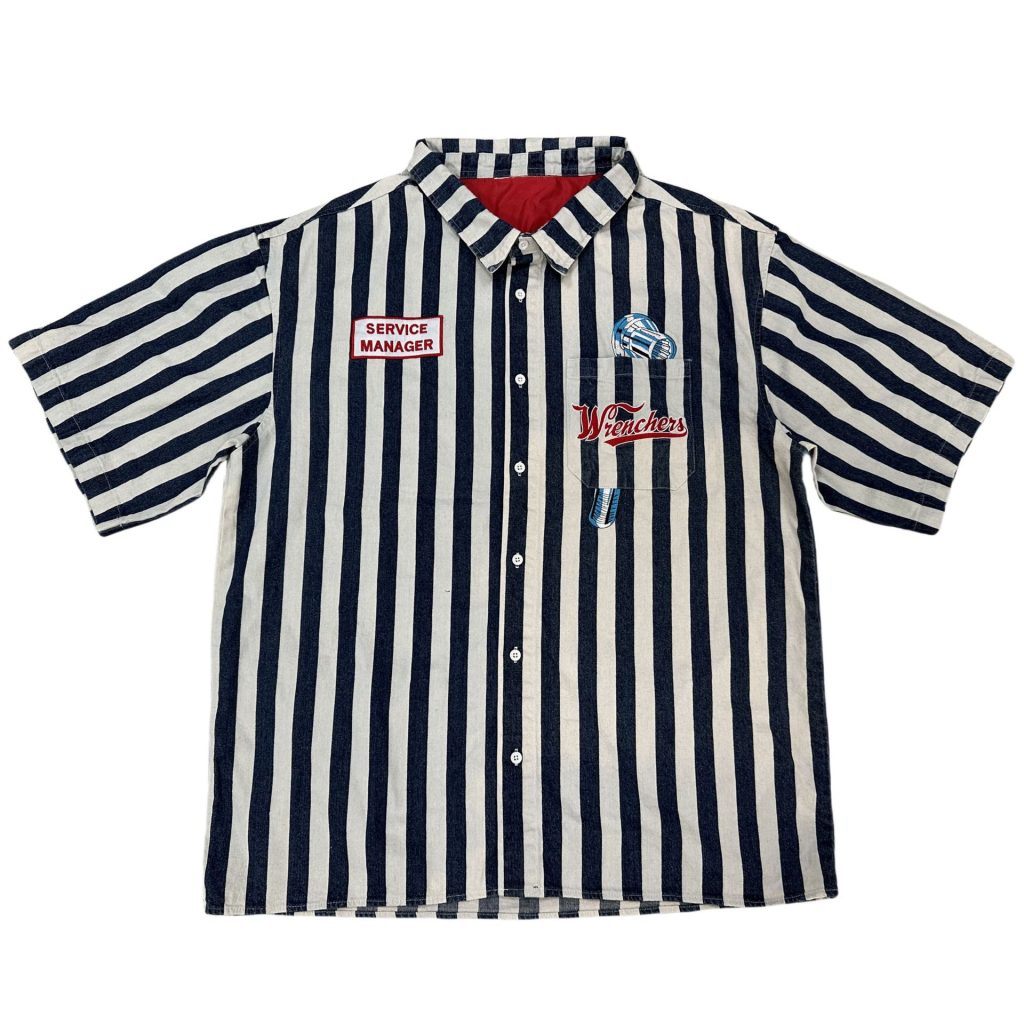 Men's American Retro Vertical Stripe Workwear Short Sleeve Shirt