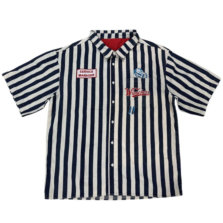 Men's American Retro Vertical Stripe Workwear Short Sleeve Shirt