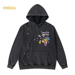 Women's Vintage Washed Splatter Print Pullover Hoodie