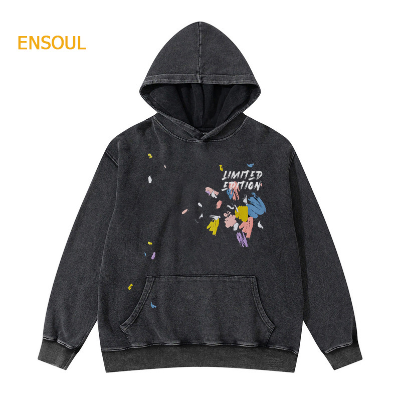 Women's Vintage Washed Splatter Print Pullover Hoodie