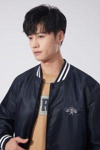 Navy Embroidered Striped Bomber Jacket (Casual Street Style)