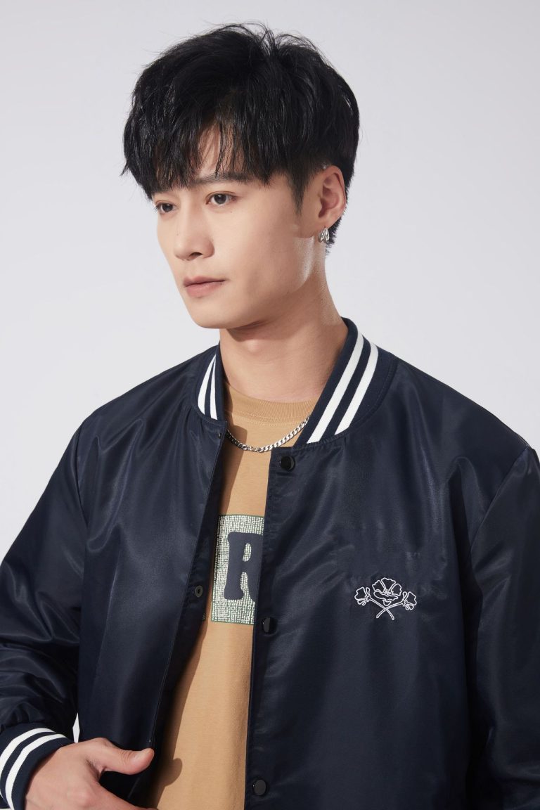 Navy Embroidered Striped Bomber Jacket (Casual Street Style)