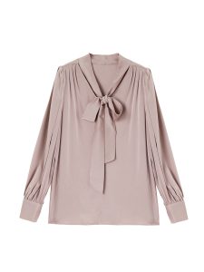 Women's Satin Bow Tie Long-Sleeve Blouse
