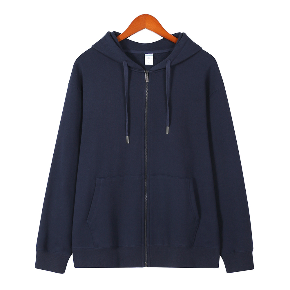 Solid Color Hooded Zip-Up Sweatshirt