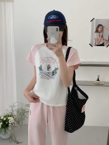 Women's Vintage Raglan Sleeve Cartoon Print Short Sleeve T-Shirt