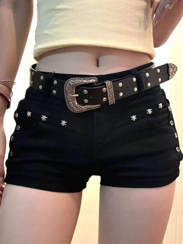Riveted Hot Girl Low-Rise Denim Shorts