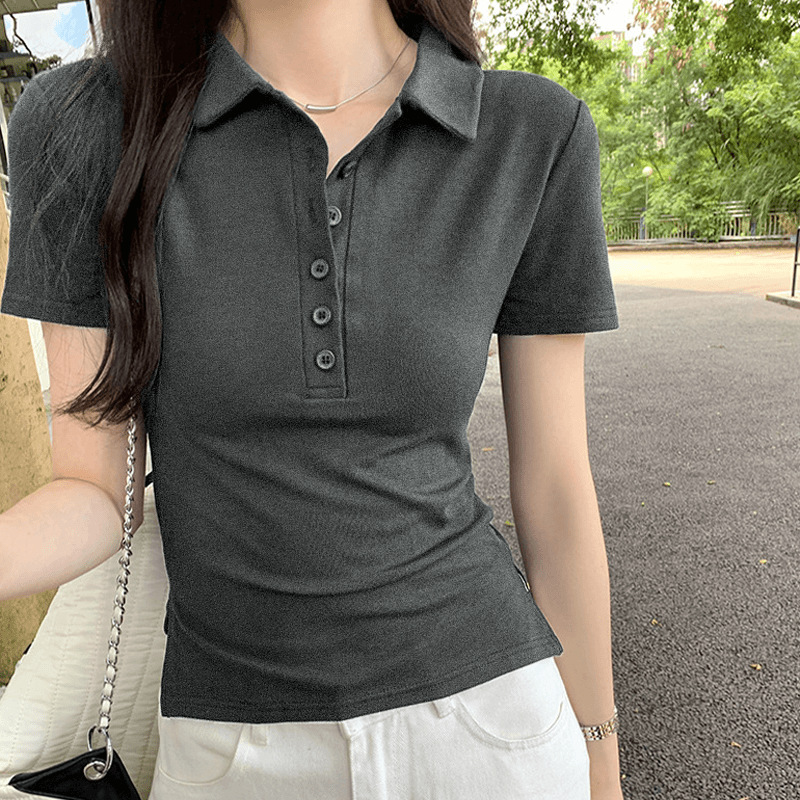 Women's Slim Fit Polo Collar Short Sleeve T-Shirt