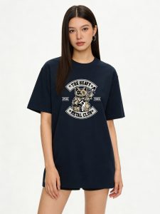 Women's Rock Cat Print Oversized Short Sleeve T-Shirt