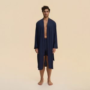 Men's Solid Color Long Belted Bathrobe (Light Luxury Loungewear)