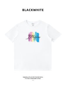 Rainbow Brushstroke Print Crew Neck Short Sleeve T-Shirt