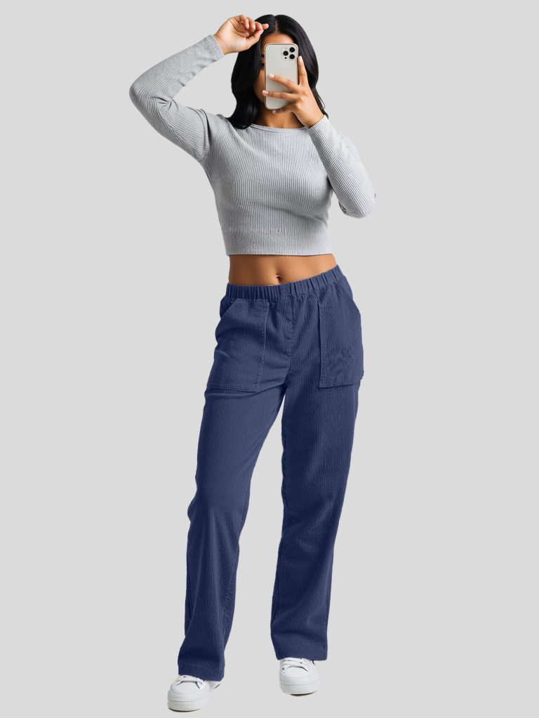 Corduroy Elastic Waist Straight-Leg Casual Pants