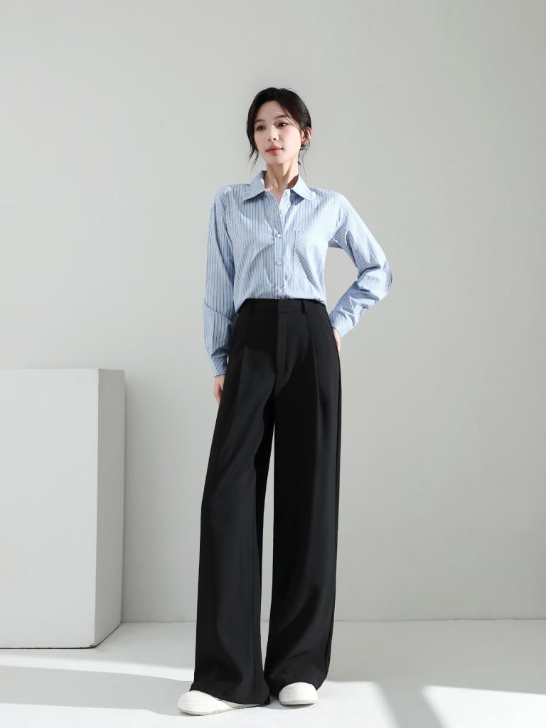 High-Waisted Draped Wide-Leg Suit Pants
