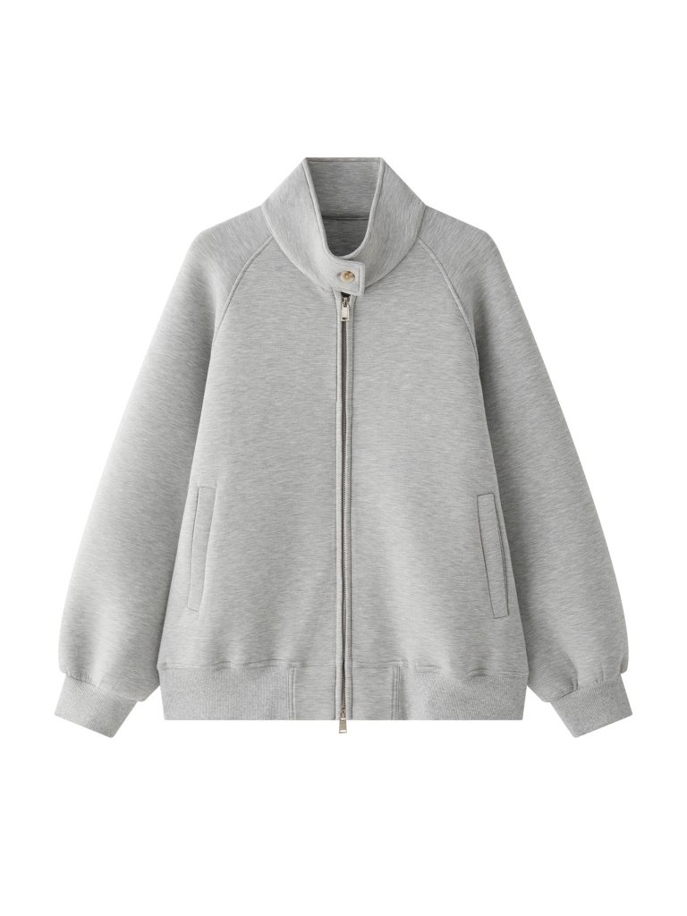Women's Stand Collar Button Detail Zip-Up Sweatshirt
